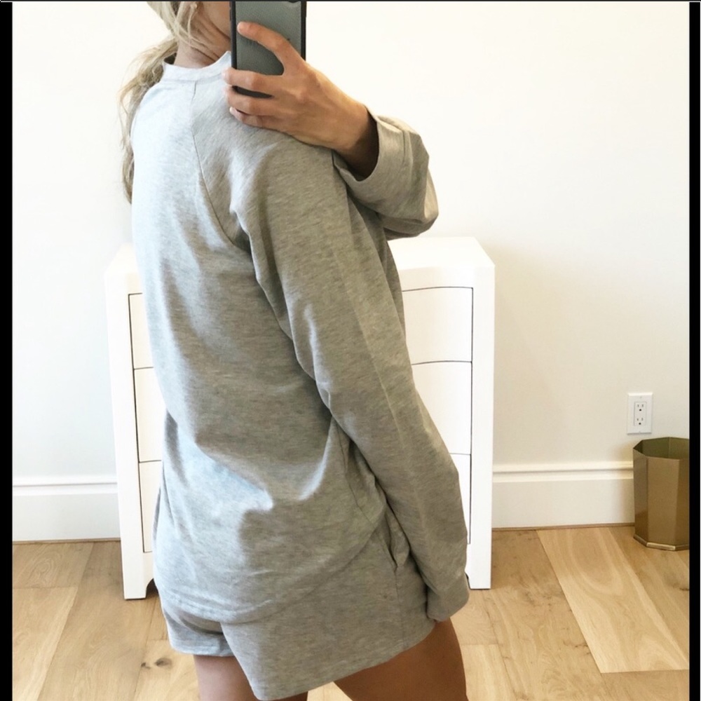 Gray Loungewear Set Long Sleeve Top & Shorts - Picture 3 of 6